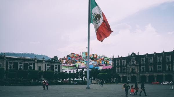Zocalo square with mexican flag